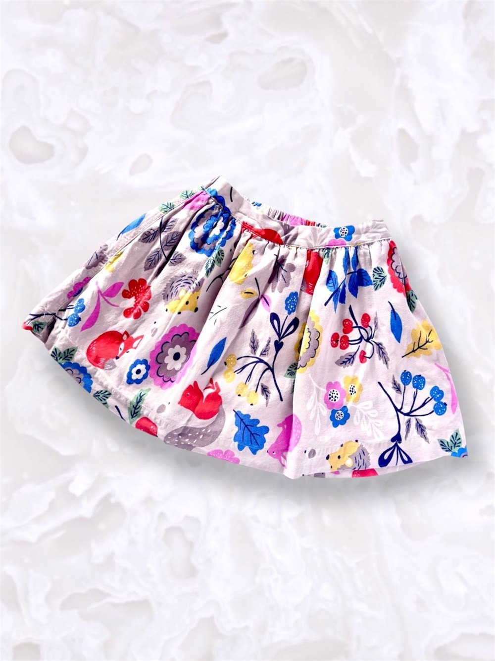 Mini Boden Girls Warm Gray Woodland Animals Skirt • EUC • Size 3–4